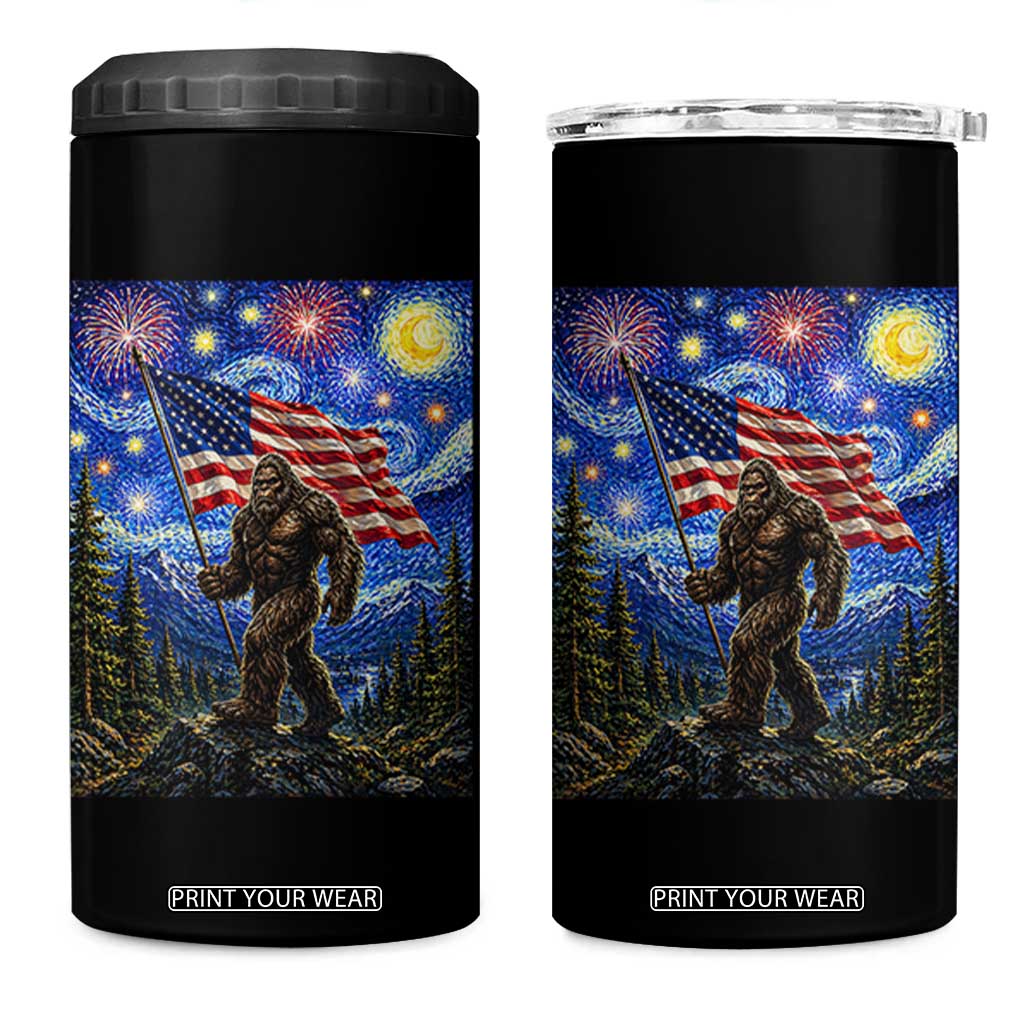 Bigfoot Patriotic 250 Years of Freedom 4 in 1 Can Cooler Tumbler American USA Flag Stary Night TS14 One Size: 16 oz Black Print Your Wear