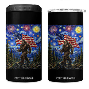 Bigfoot Patriotic 250 Years of Freedom 4 in 1 Can Cooler Tumbler American USA Flag Stary Night TS14 One Size: 16 oz Black Print Your Wear