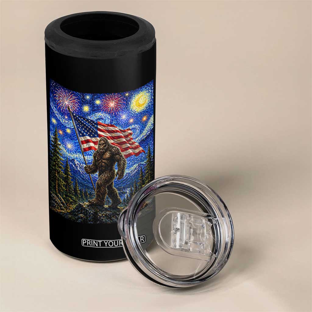 Bigfoot Patriotic 250 Years of Freedom 4 in 1 Can Cooler Tumbler American USA Flag Stary Night TS14 Print Your Wear