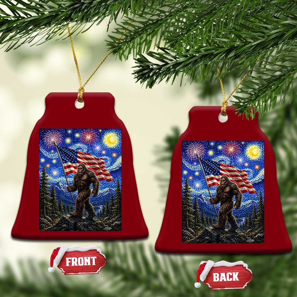 Bigfoot Patriotic 250 Years of Freedom Ceramic Ornament American USA Flag Stary Night TS14 Print Your Wear