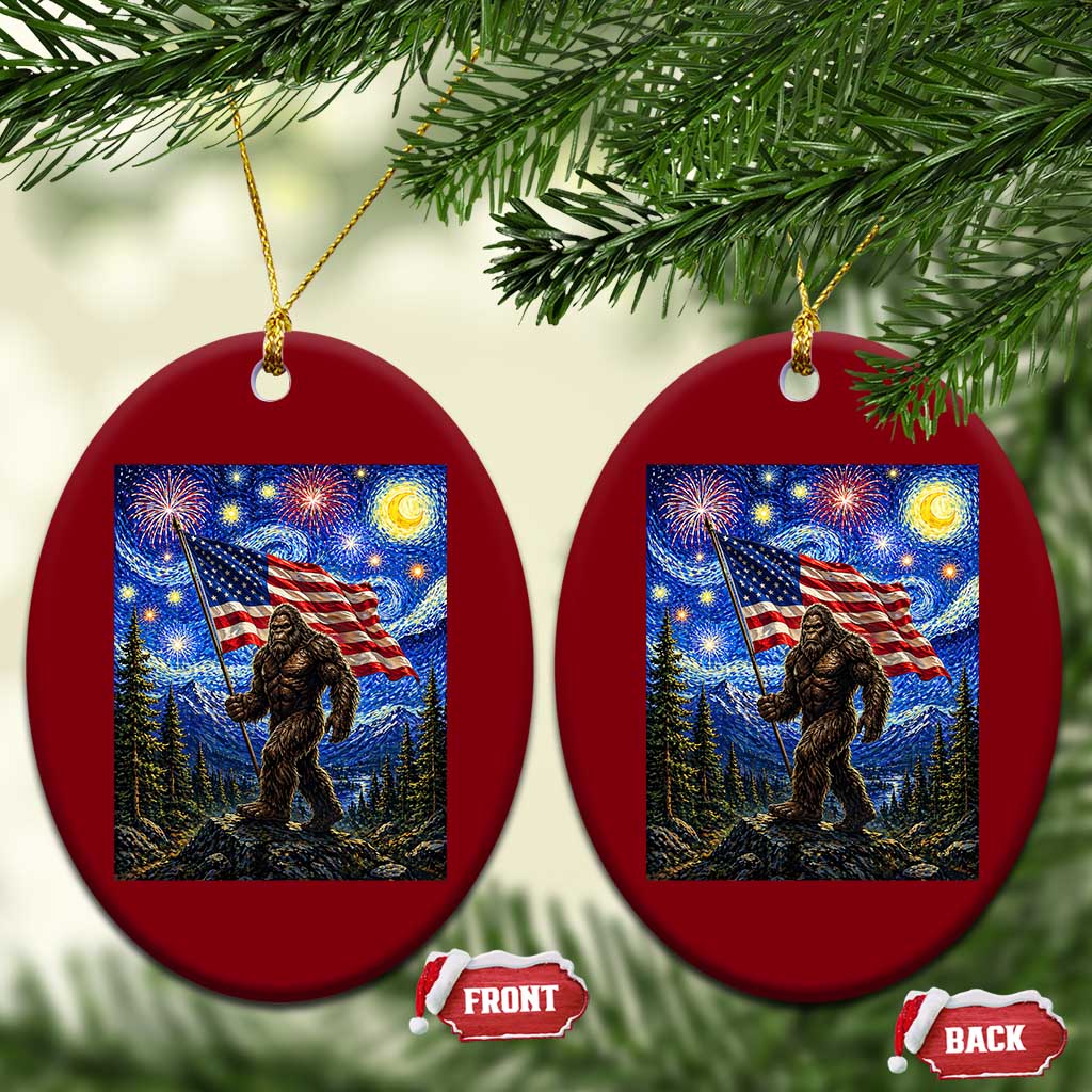 Bigfoot Patriotic 250 Years of Freedom Ceramic Ornament American USA Flag Stary Night TS14 Print Your Wear