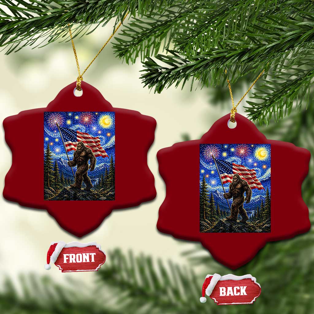 Bigfoot Patriotic 250 Years of Freedom Ceramic Ornament American USA Flag Stary Night TS14 Print Your Wear