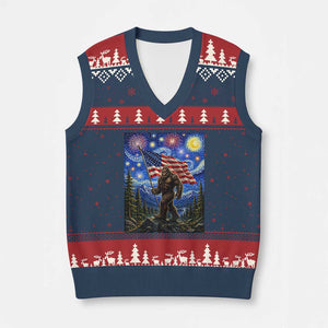 Bigfoot Patriotic 250 Years of Freedom V-Neck Knit Sweater Vest American USA Flag Stary Night TS14 Navy Red Print Your Wear