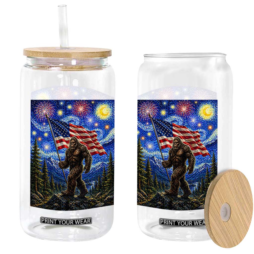 Bigfoot Patriotic 250 Years of Freedom Glass Can American USA Flag Stary Night TS14 Print Your Wear