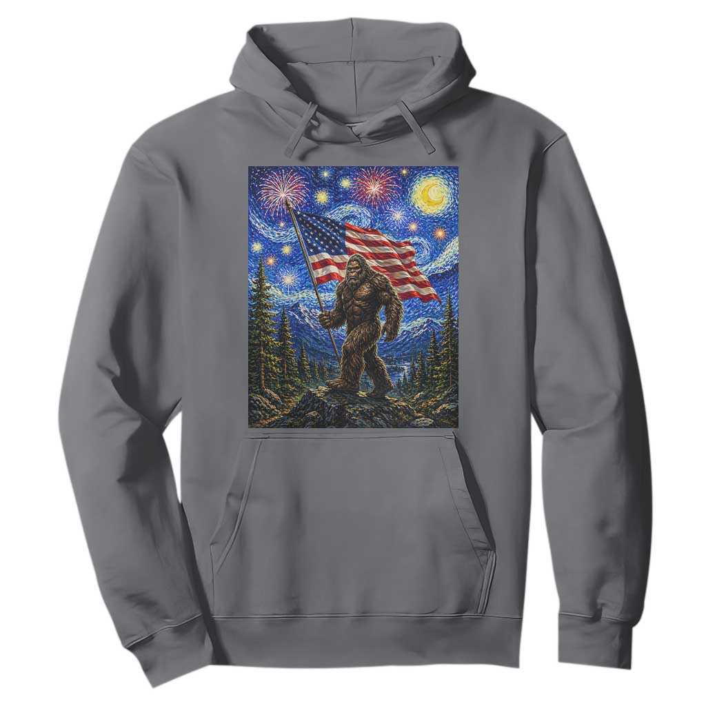 Bigfoot Patriotic 250 Years of Freedom Hoodie American USA Flag Stary Night TS14 Charcoal Print Your Wear