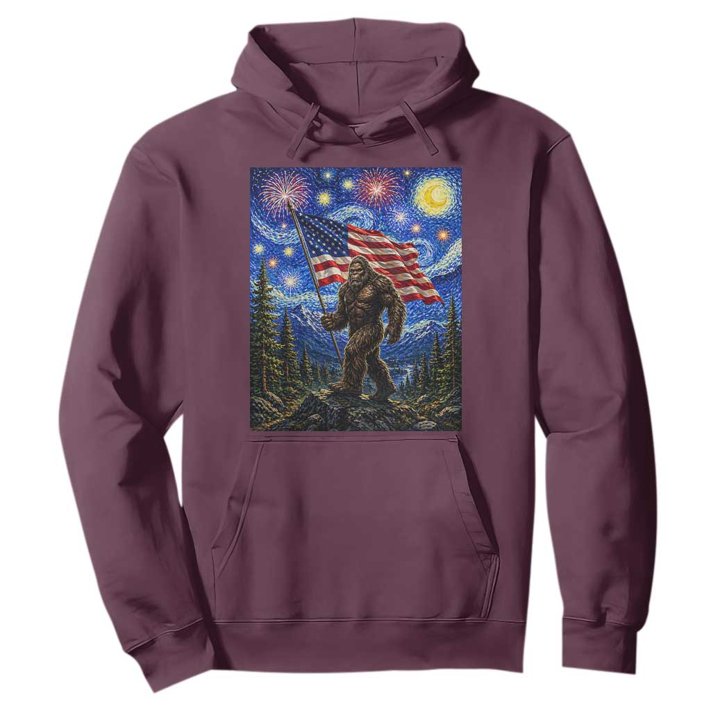 Bigfoot Patriotic 250 Years of Freedom Hoodie American USA Flag Stary Night TS14 Maroon Print Your Wear