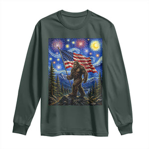 Bigfoot Patriotic 250 Years of Freedom Long Sleeve Shirt American USA Flag Stary Night TS14 Dark Forest Green Print Your Wear