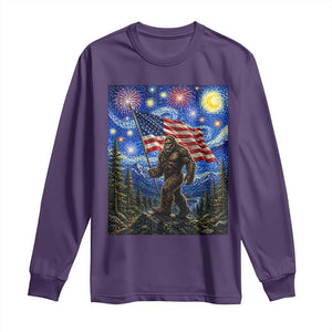 Bigfoot Patriotic 250 Years of Freedom Long Sleeve Shirt American USA Flag Stary Night TS14 Purple Print Your Wear
