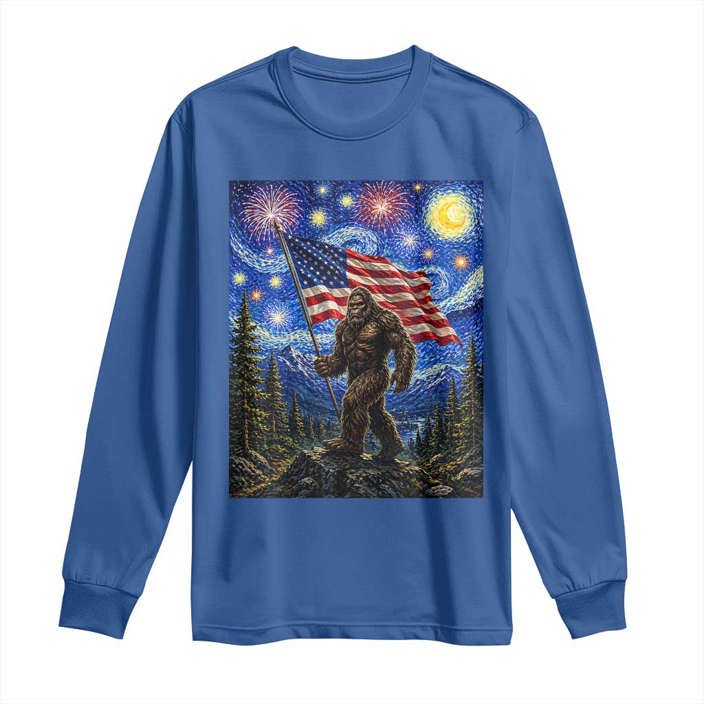 Bigfoot Patriotic 250 Years of Freedom Long Sleeve Shirt American USA Flag Stary Night TS14 Royal Blue Print Your Wear