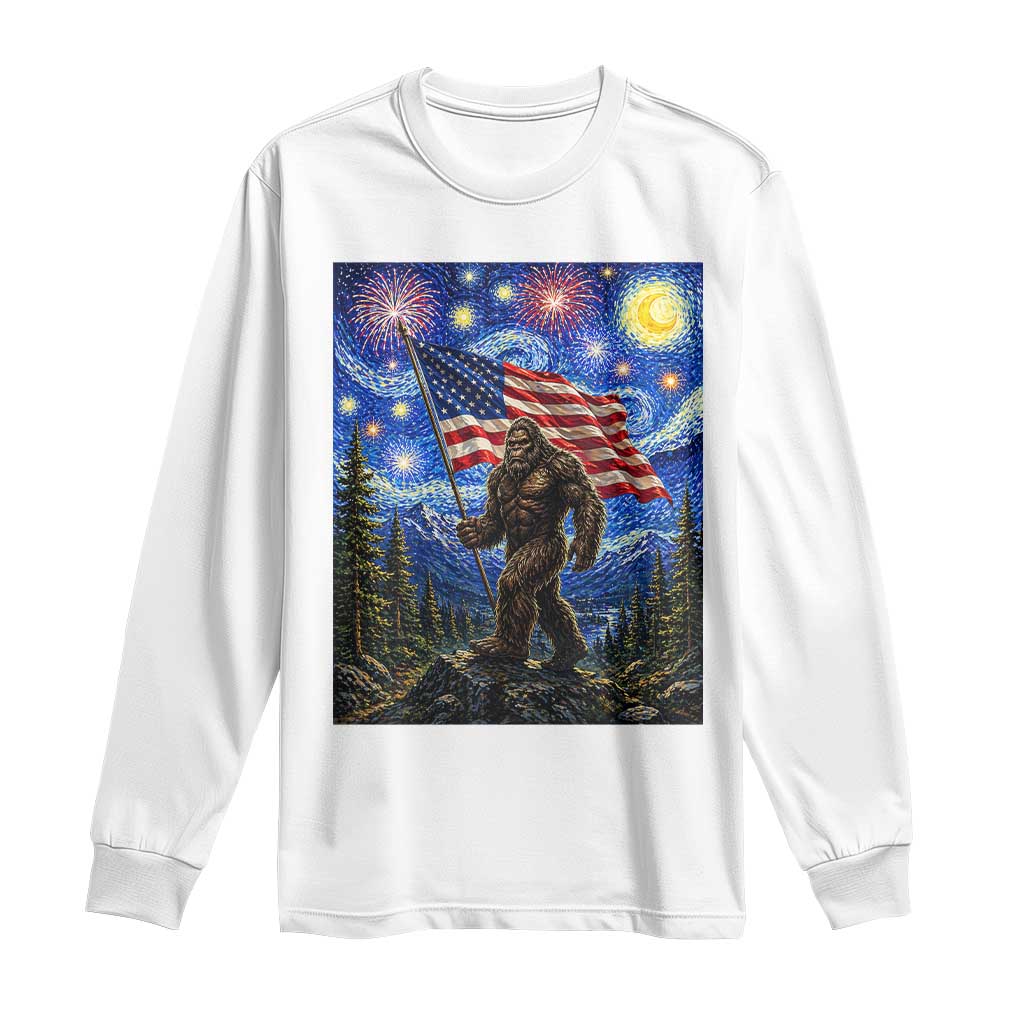 Bigfoot Patriotic 250 Years of Freedom Long Sleeve Shirt American USA Flag Stary Night TS14 White Print Your Wear
