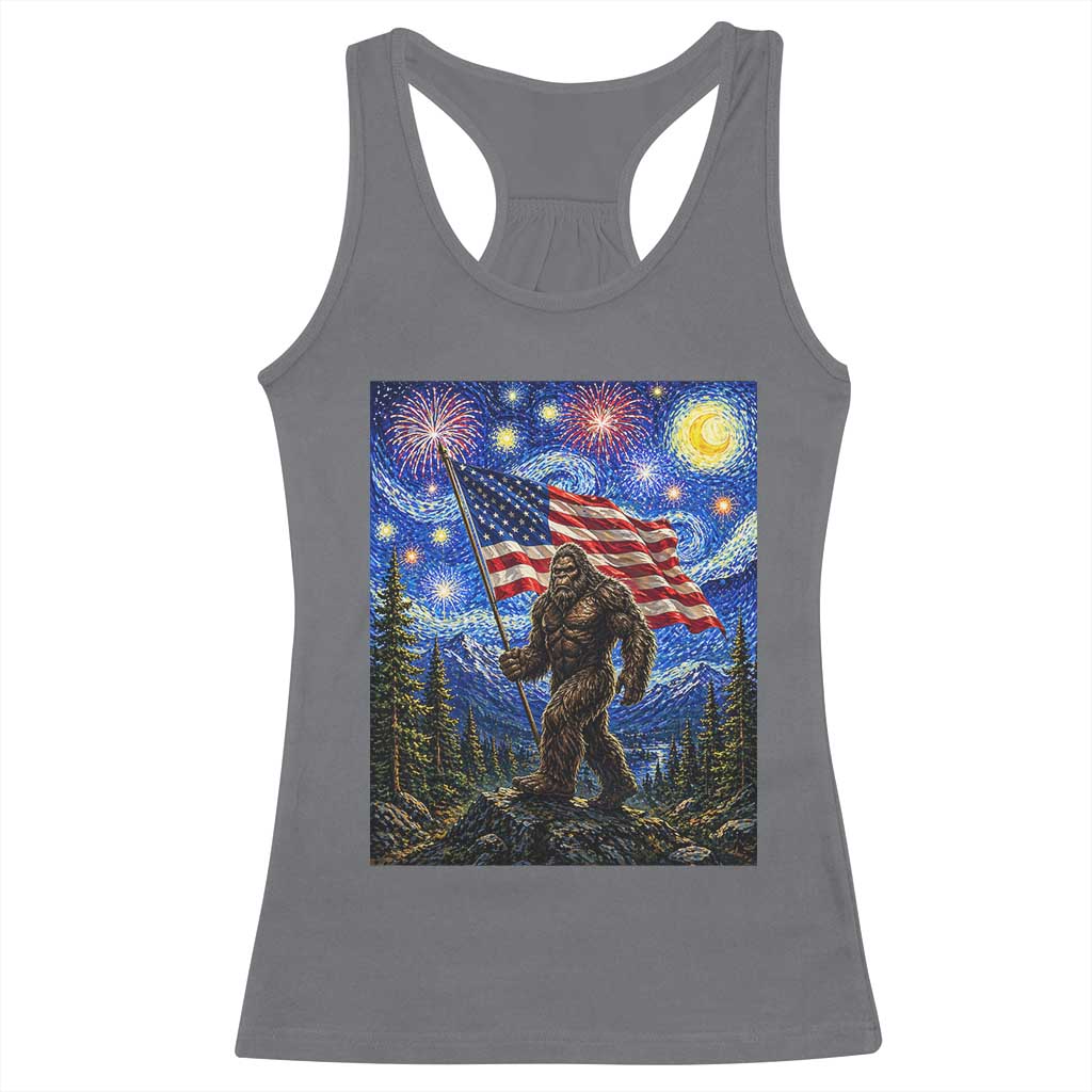 Bigfoot Patriotic 250 Years of Freedom Racerback Tank Top American USA Flag Stary Night TS14 Charcoal Print Your Wear