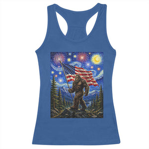 Bigfoot Patriotic 250 Years of Freedom Racerback Tank Top American USA Flag Stary Night TS14 Royal Blue Print Your Wear