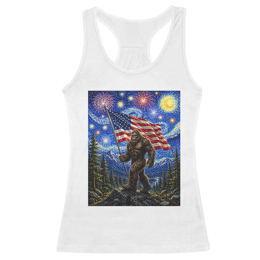 Bigfoot Patriotic 250 Years of Freedom Racerback Tank Top American USA Flag Stary Night TS14 White Print Your Wear