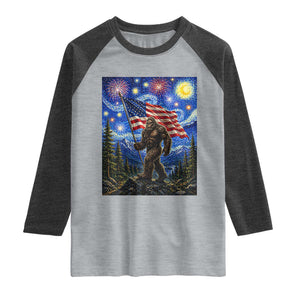 Bigfoot Patriotic 250 Years of Freedom Raglan Shirt American USA Flag Stary Night TS14 Heather Gray Heather Charcoal Print Your Wear