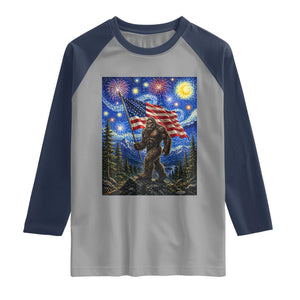 Bigfoot Patriotic 250 Years of Freedom Raglan Shirt American USA Flag Stary Night TS14 Sport Gray Navy Print Your Wear