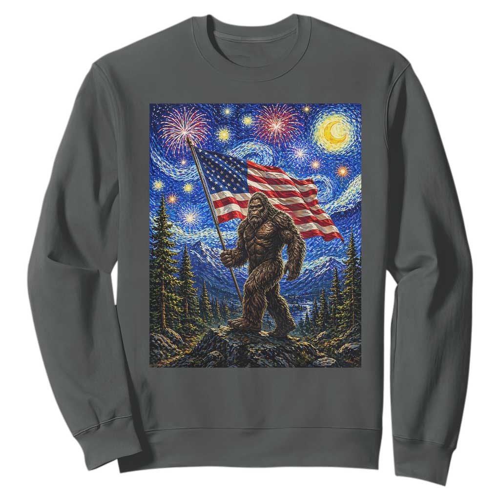 Bigfoot Patriotic 250 Years of Freedom Sweatshirt American USA Flag Stary Night TS14 Dark Heather Print Your Wear