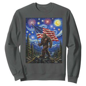 Bigfoot Patriotic 250 Years of Freedom Sweatshirt American USA Flag Stary Night TS14 Dark Heather Print Your Wear