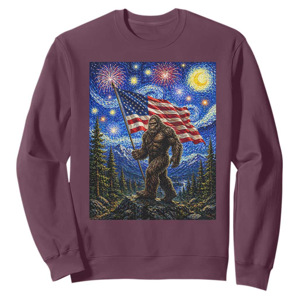 Bigfoot Patriotic 250 Years of Freedom Sweatshirt American USA Flag Stary Night TS14 Maroon Print Your Wear
