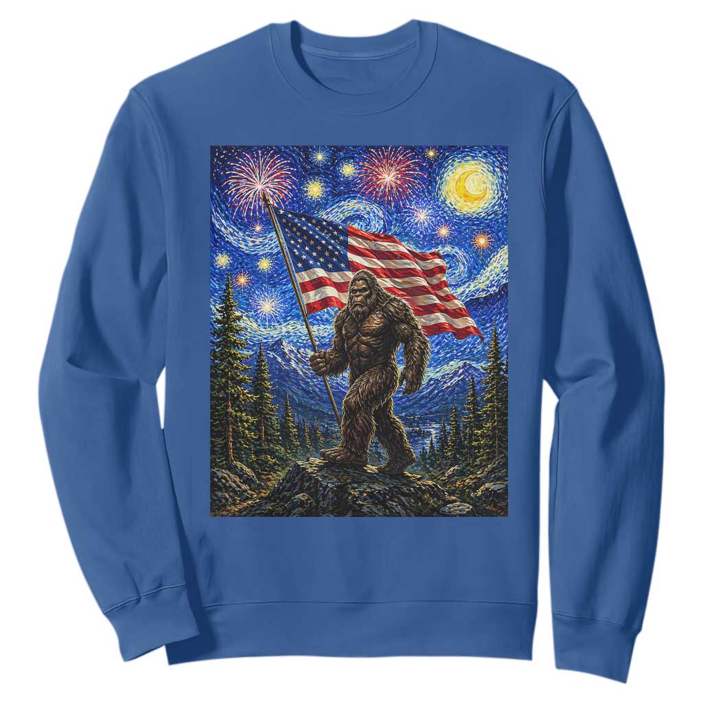 Bigfoot Patriotic 250 Years of Freedom Sweatshirt American USA Flag Stary Night TS14 Royal Blue Print Your Wear