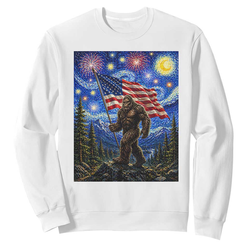 Bigfoot Patriotic 250 Years of Freedom Sweatshirt American USA Flag Stary Night TS14 White Print Your Wear