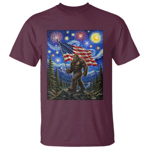 Bigfoot Patriotic 250 Years of Freedom T Shirt American USA Flag Stary Night TS14 Maroon Print Your Wear