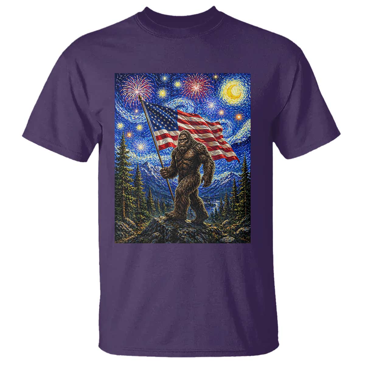 Bigfoot Patriotic 250 Years of Freedom T Shirt American USA Flag Stary Night TS14 Purple Print Your Wear