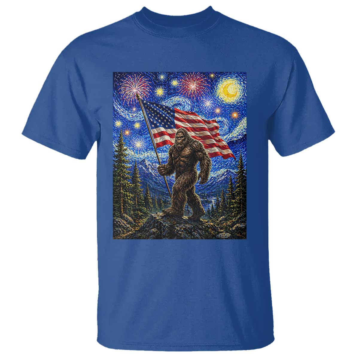 Bigfoot Patriotic 250 Years of Freedom T Shirt American USA Flag Stary Night TS14 Royal Blue Print Your Wear