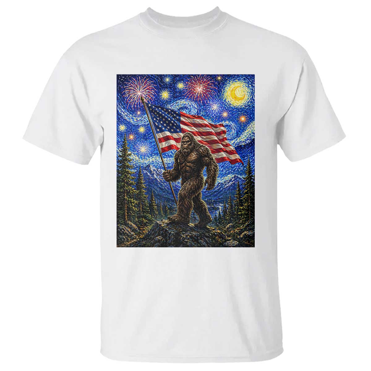 Bigfoot Patriotic 250 Years of Freedom T Shirt American USA Flag Stary Night TS14 White Print Your Wear