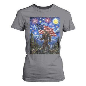 Bigfoot Patriotic 250 Years of Freedom T Shirt For Women American USA Flag Stary Night TS14 Charcoal Print Your Wear