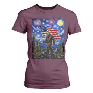 Bigfoot Patriotic 250 Years of Freedom T Shirt For Women American USA Flag Stary Night TS14 Maroon Print Your Wear