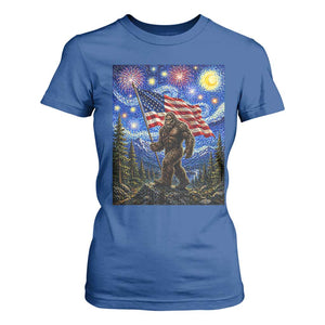 Bigfoot Patriotic 250 Years of Freedom T Shirt For Women American USA Flag Stary Night TS14 Royal Blue Print Your Wear