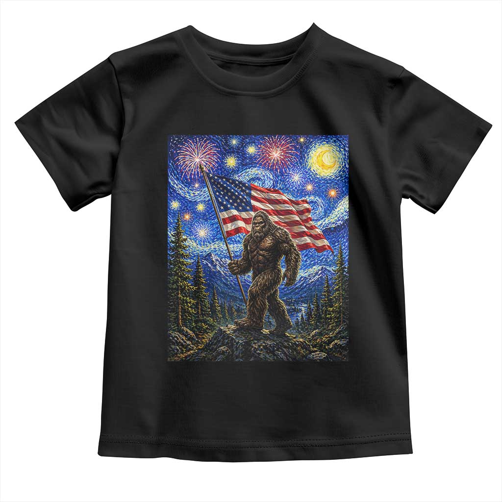 Bigfoot Patriotic 250 Years of Freedom Toddler T Shirt American USA Flag Stary Night TS14 Black Print Your Wear