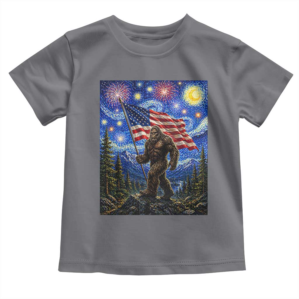 Bigfoot Patriotic 250 Years of Freedom Toddler T Shirt American USA Flag Stary Night TS14 Charcoal Print Your Wear