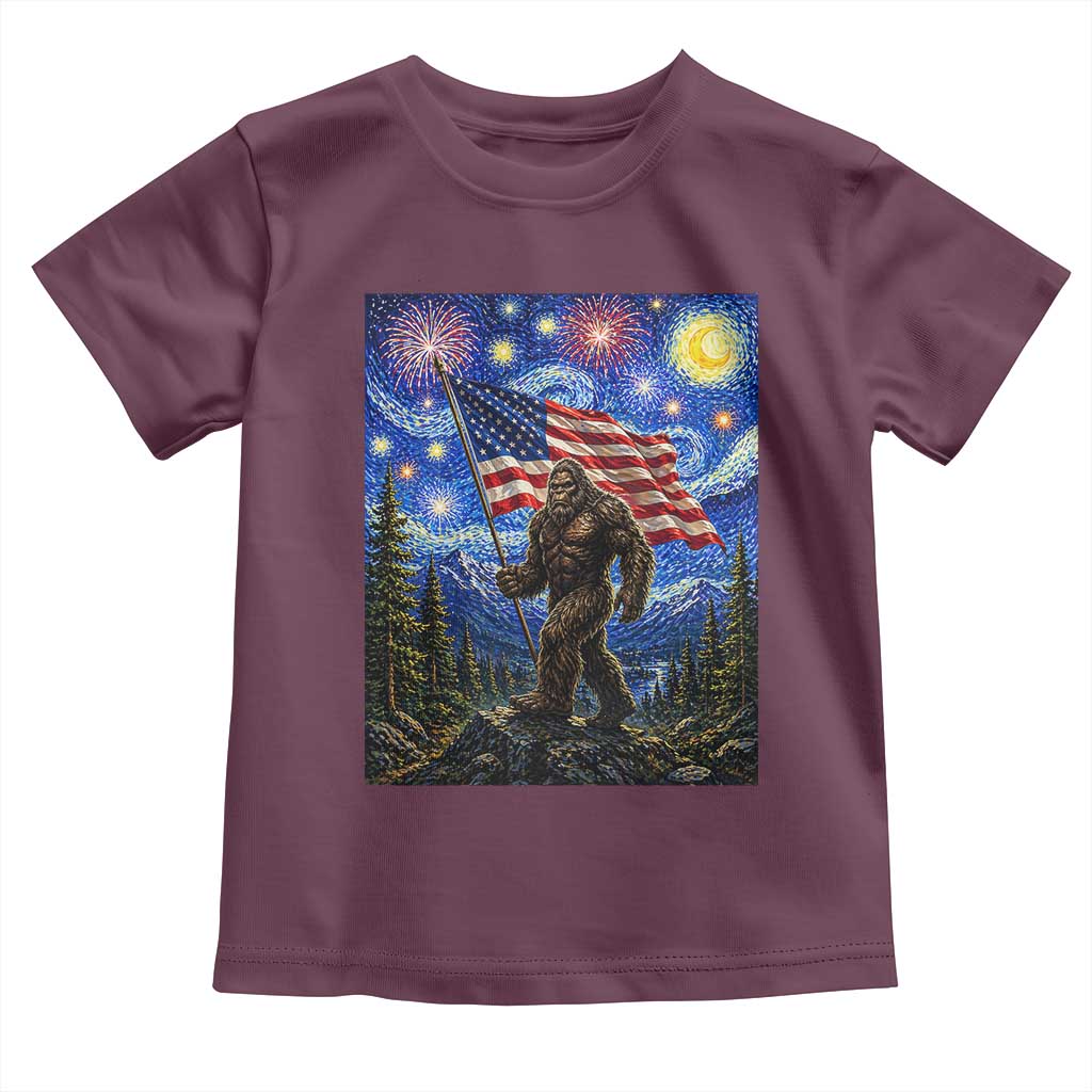 Bigfoot Patriotic 250 Years of Freedom Toddler T Shirt American USA Flag Stary Night TS14 Maroon Print Your Wear