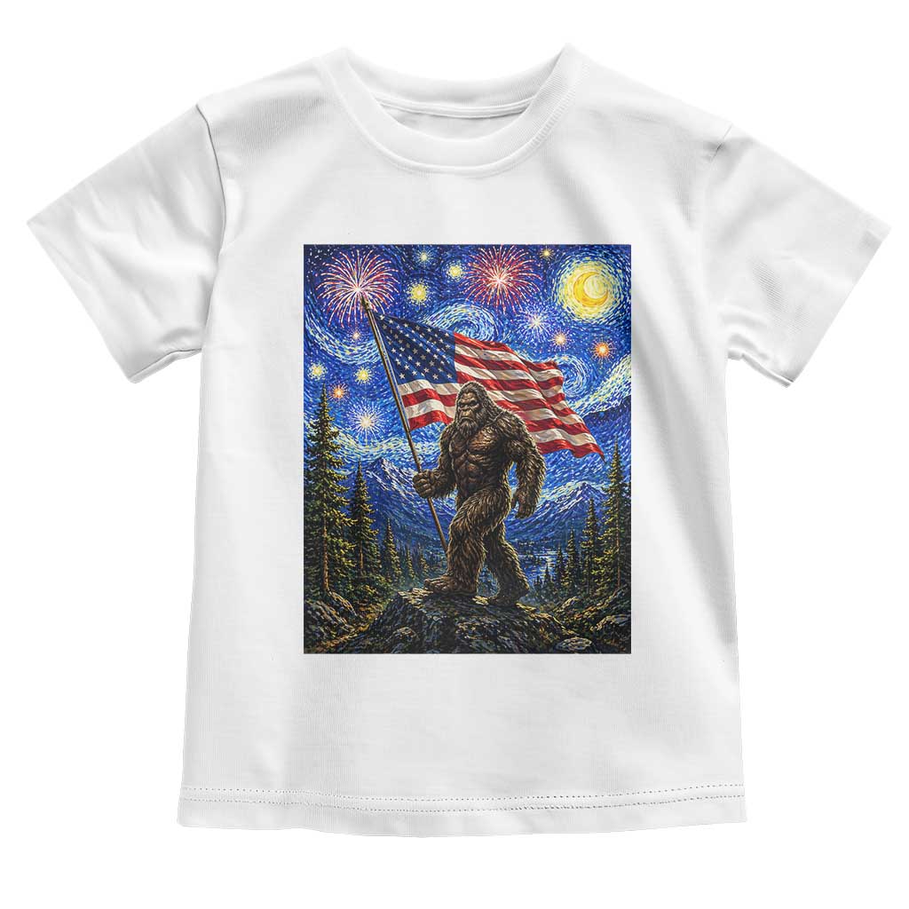 Bigfoot Patriotic 250 Years of Freedom Toddler T Shirt American USA Flag Stary Night TS14 White Print Your Wear