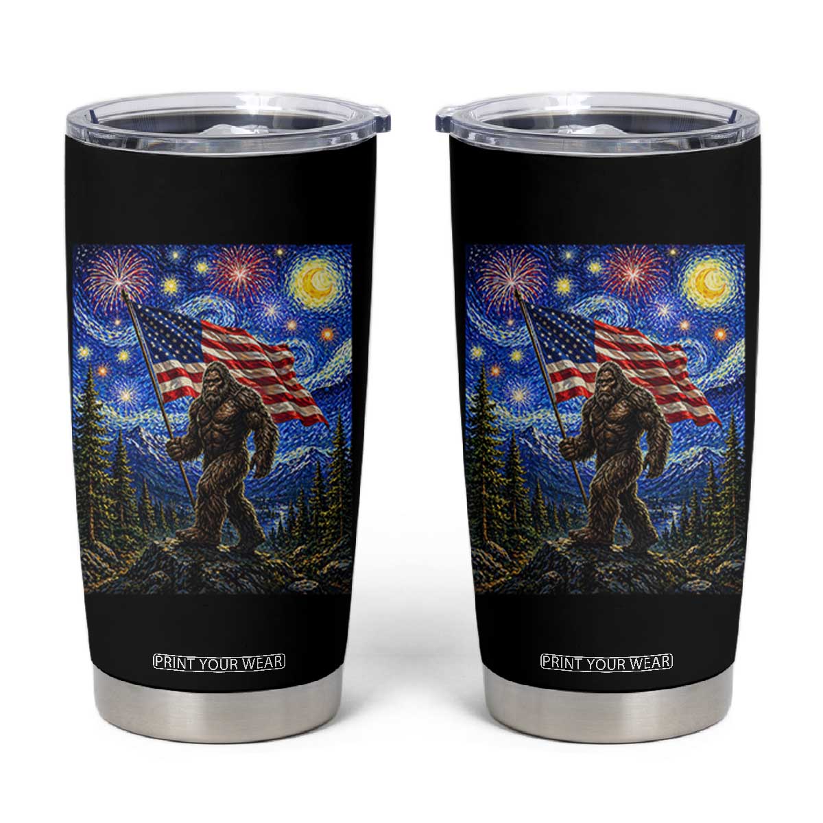 Bigfoot Patriotic 250 Years of Freedom Tumbler Cup American USA Flag Stary Night TS14 Black Print Your Wear