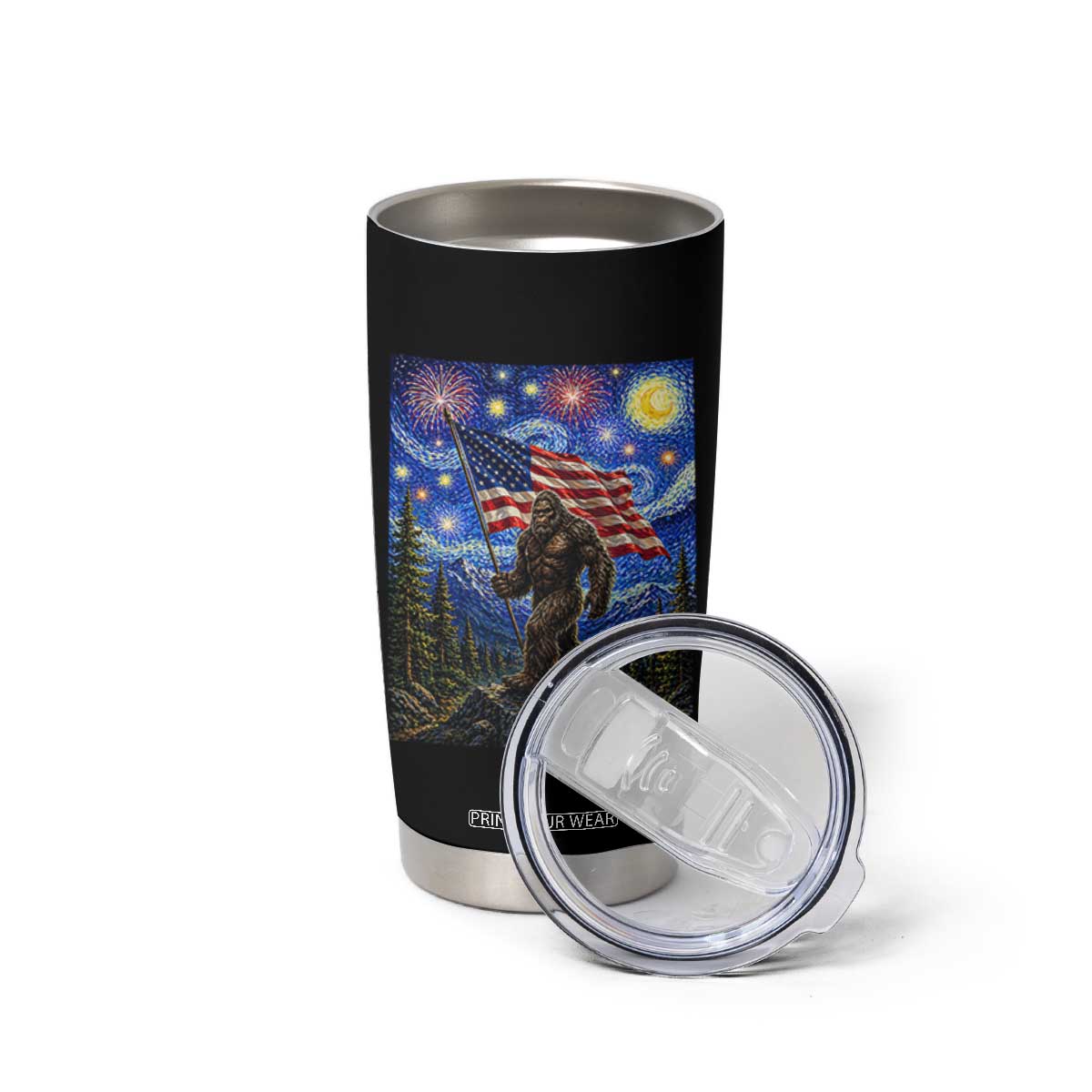 Bigfoot Patriotic 250 Years of Freedom Tumbler Cup American USA Flag Stary Night TS14 Print Your Wear