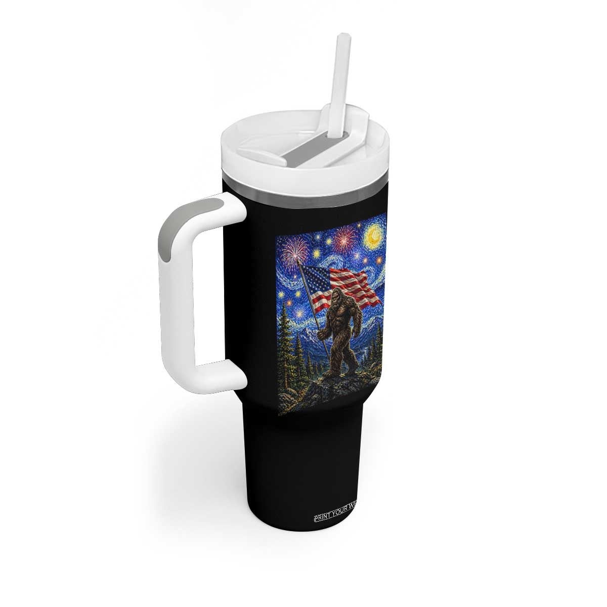 Bigfoot Patriotic 250 Years of Freedom Tumbler With Handle American USA Flag Stary Night TS14 Print Your Wear