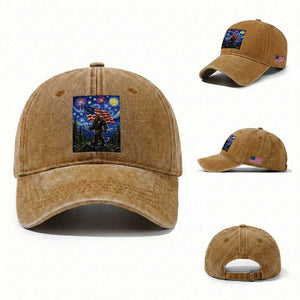 Bigfoot Patriotic 250 Years of Freedom Washed Cotton Baseball Cap American USA Flag Stary Night TS14 Washed Cap Universal Fit Yellow Ochre Print Your Wear