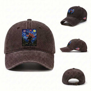 Bigfoot Patriotic 250 Years of Freedom Washed Cotton Baseball Cap American USA Flag Stary Night TS14 Washed Cap Universal Fit Dark Brown Print Your Wear