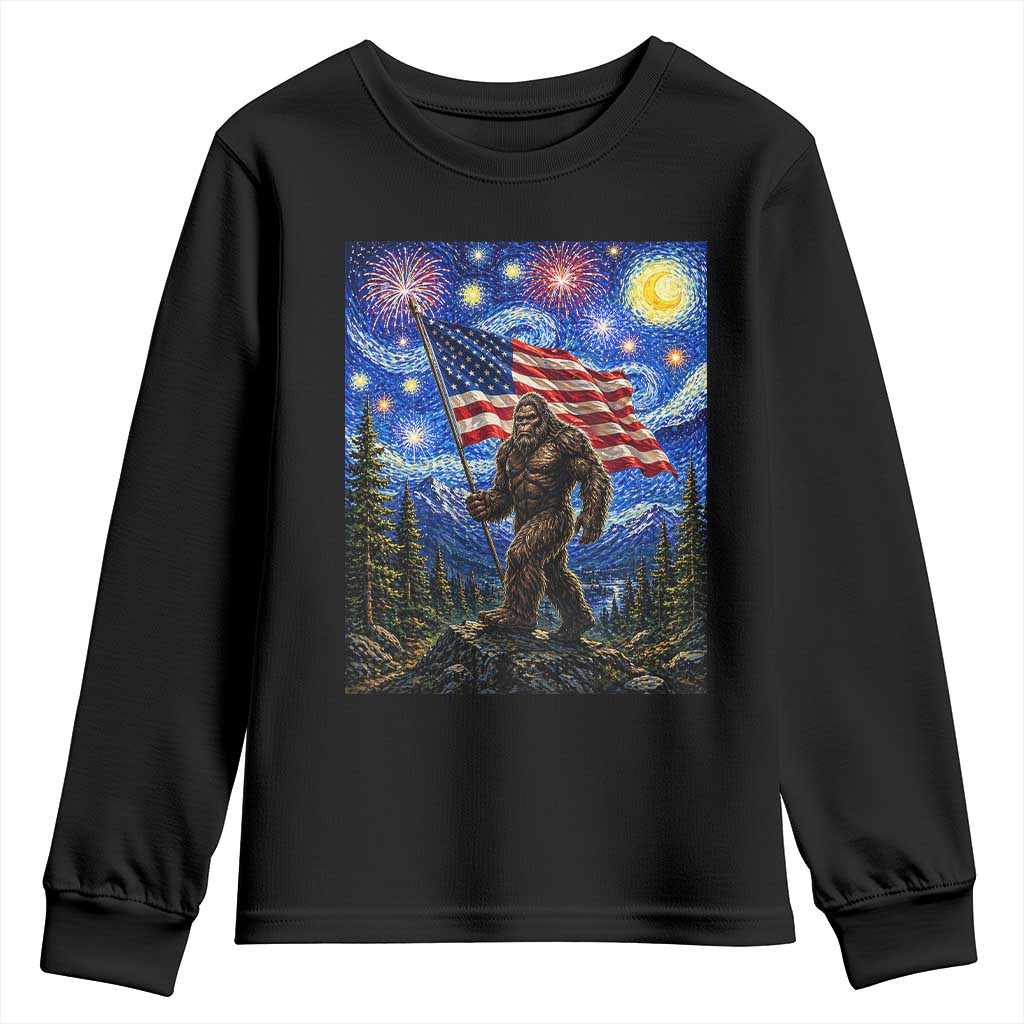 Bigfoot Patriotic 250 Years of Freedom Youth Sweatshirt American USA Flag Stary Night TS14 Black Print Your Wear