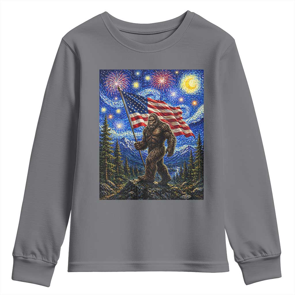 Bigfoot Patriotic 250 Years of Freedom Youth Sweatshirt American USA Flag Stary Night TS14 Charcoal Print Your Wear