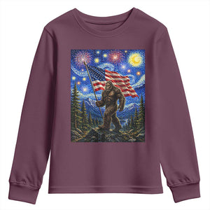 Bigfoot Patriotic 250 Years of Freedom Youth Sweatshirt American USA Flag Stary Night TS14 Maroon Print Your Wear