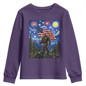 Bigfoot Patriotic 250 Years of Freedom Youth Sweatshirt American USA Flag Stary Night TS14 Purple Print Your Wear