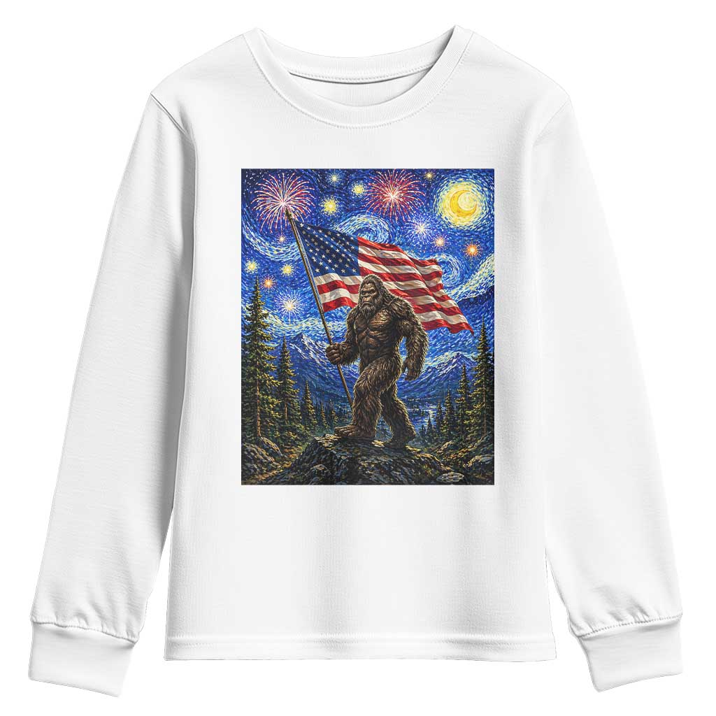 Bigfoot Patriotic 250 Years of Freedom Youth Sweatshirt American USA Flag Stary Night TS14 White Print Your Wear