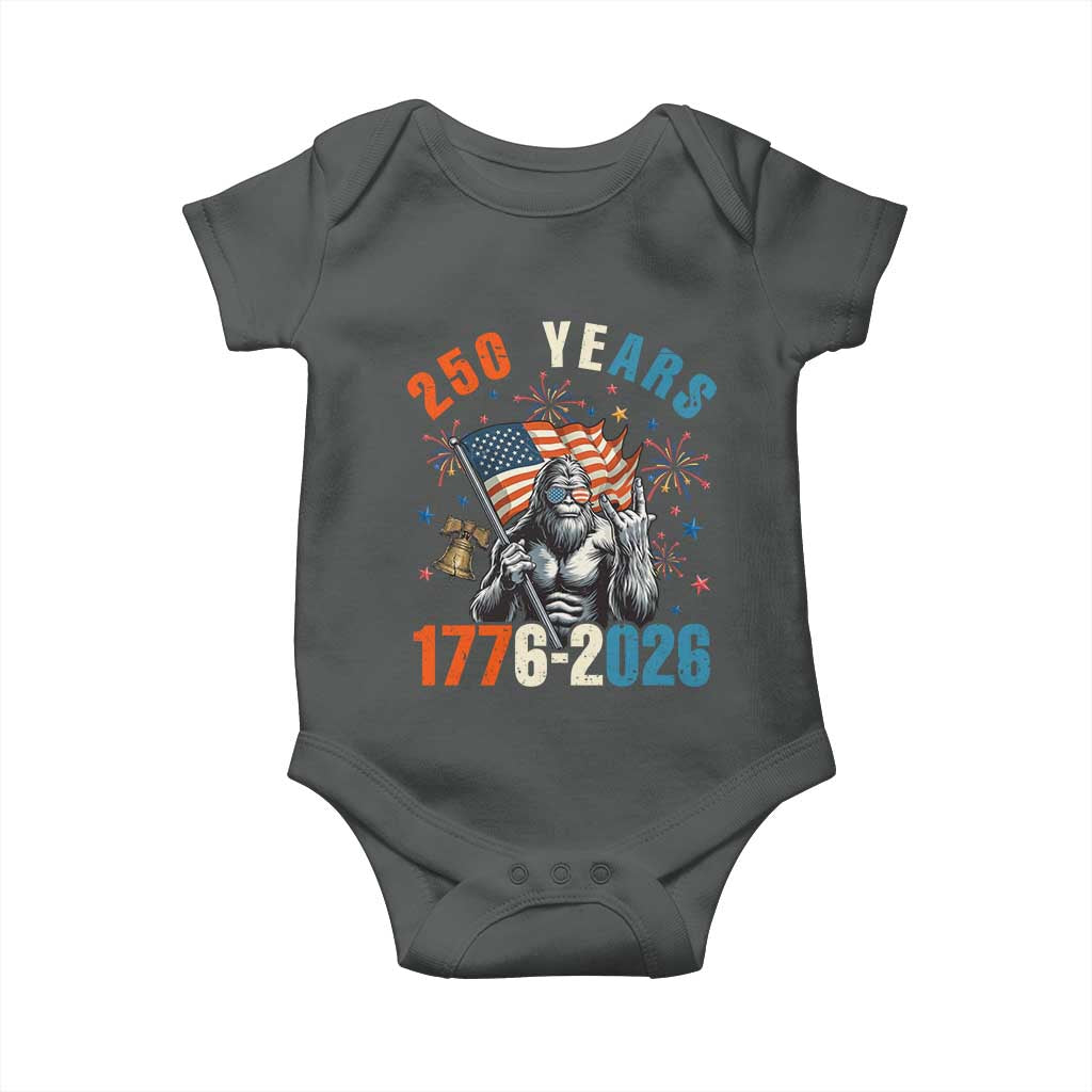 250th Anniversary USA Baby Onesie Bigfoot American Flag Patriotic 4th of July TS14 Dark Heather Print Your Wear