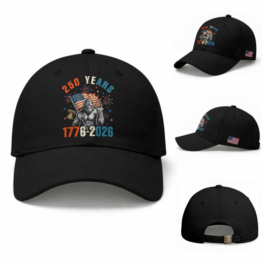 250th Anniversary USA Baseball Cap Bigfoot American Flag Patriotic 4th of July TS14 Baseball Cap Universal Fit Black Print Your Wear