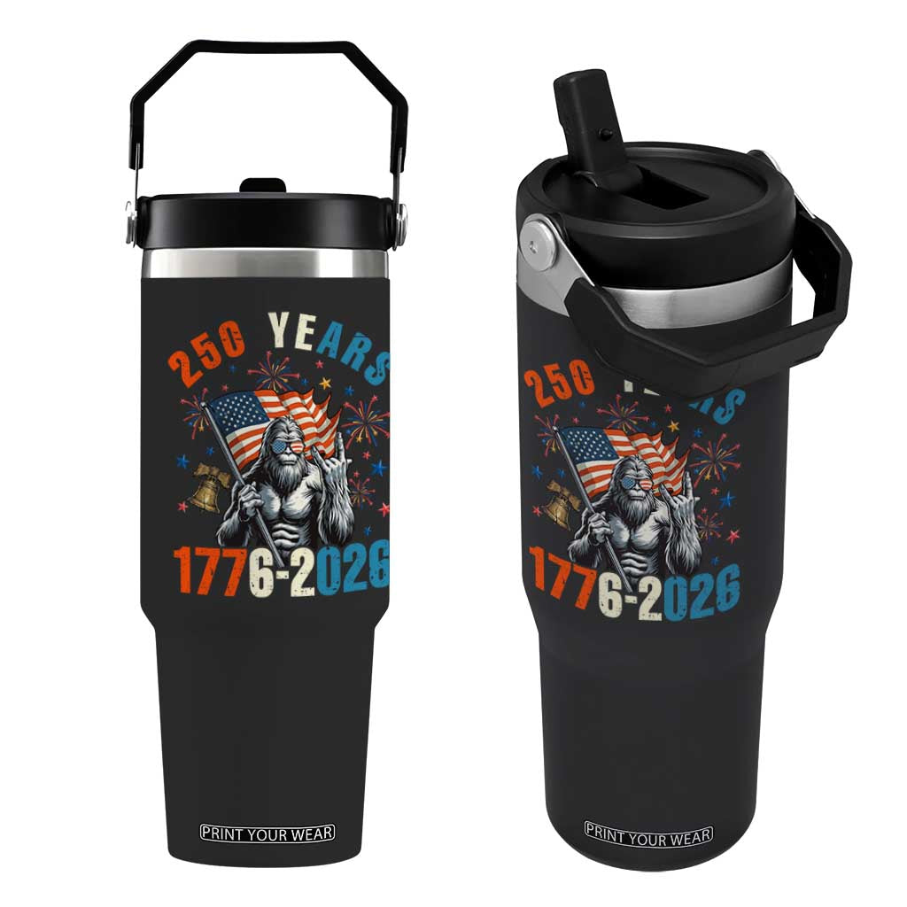 250th Anniversary USA Flip Straw Tumbler Bigfoot American Flag Patriotic 4th of July TS14 One Size: 30 oz Black Print Your Wear