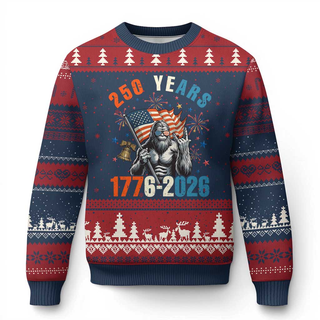 250th Anniversary USA Ugly Christmas Sweater Bigfoot American Flag Patriotic 4th of July TS14 Navy Red Print Your Wear