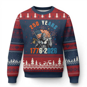 250th Anniversary USA Ugly Christmas Sweater Bigfoot American Flag Patriotic 4th of July TS14 Navy Red Print Your Wear